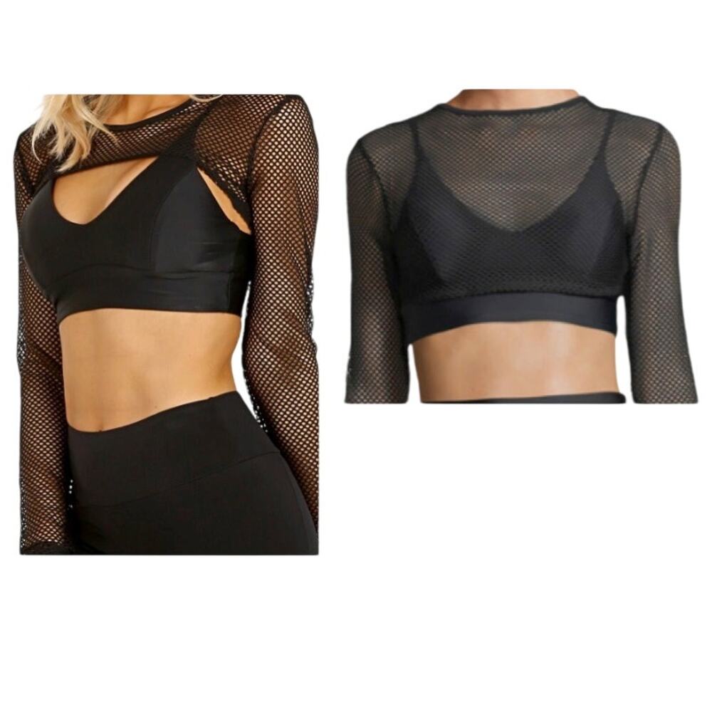Lanston Sport Standard Boden Mesh Sports Bra 2pc Layered - Fog Gray XS - $121